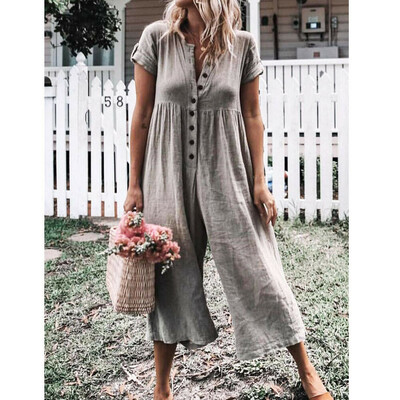 

Urkutoba Womens Short Sleeve Loose Baggy Trousers Overalls Wide Leg Pants Solid Romper Jumpsuit