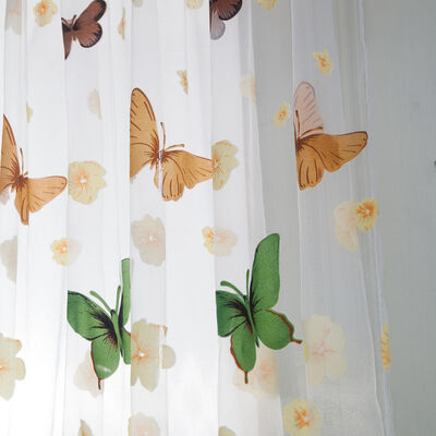 

100200cm Rod Offset Printing Butterfly Screen Window Curtain Translucidus Tulle