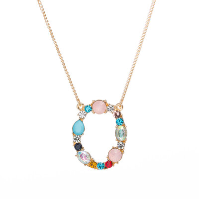 

A-Z Capital Letter Pendant Colorful Rhinestone Inlaid Women Necklace Jewelry