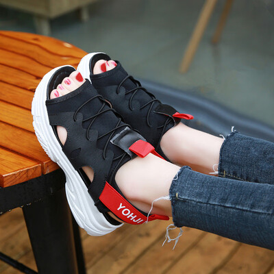 

Sandals women mesh summer sponge cake thick bottom leisure elastic sneakers flat student fish-mouth shoes women
