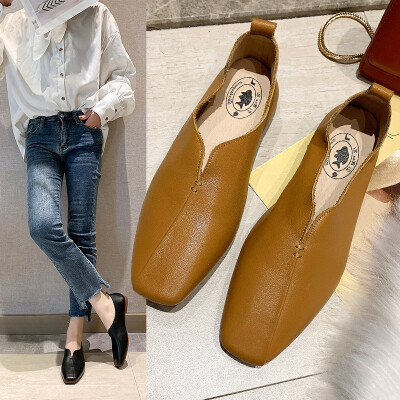 

The first layer of leather small single shoes womens new Korean version of the square head single