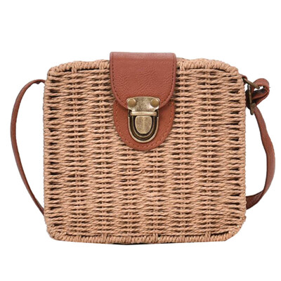

Women Beach Candy Color Lock Catch Square Hand-woven Crossbody Shoulder Bag