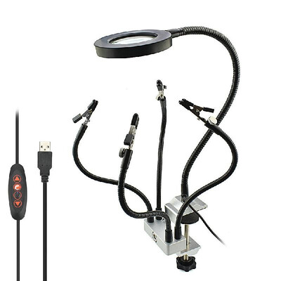 

LED 3X Magnifier Bench Vise Table Clamp Soldering Helping Hand Soldering Station USB Interface Flexible Arms Third Hand Tool