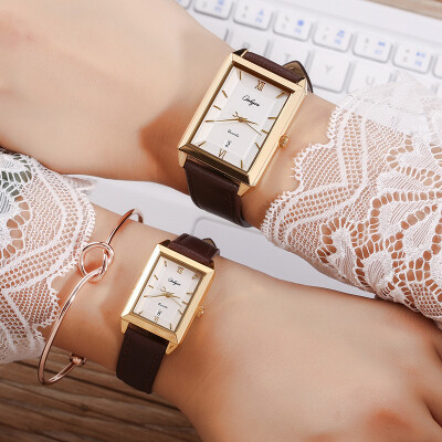 

Korean version of the casual square belt watch couple Roman scale dial date quartz watch