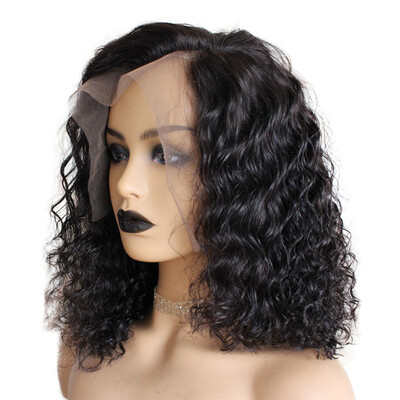 

Human Hair Lace Frontal Deep Wave Bob Wigs Pre plucked Hairline Natural Color