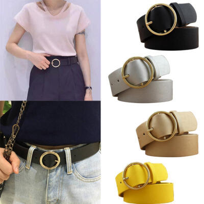 

Fashion Women Lady Vintage Metal Boho Leather Round Buckle Waist Belt Waistband