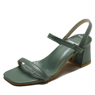 

Sandals female summer students Korean version of one word buckle thick heel sandals hi heel high heels women