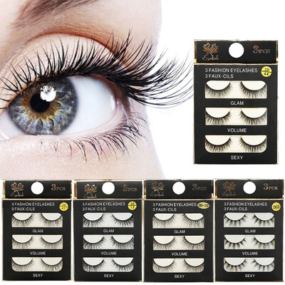 

3 Pairs 3D Makeup Beauty Soft False Fake Human Hair Eyelashes Adhesives Glamour