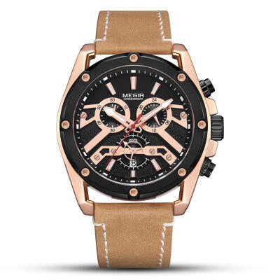 

MEGIR 2120 Man Business Quartz Watch Waterproof Chronograph Genuine Leather Strap Wristwatch