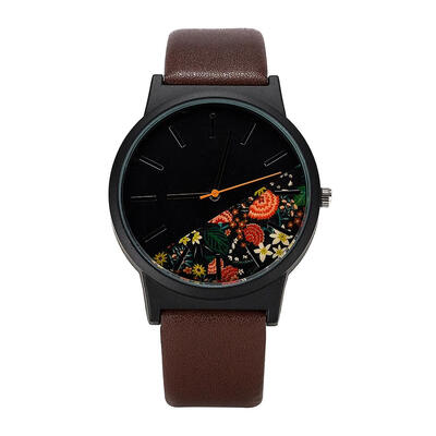 

PU Leather Garden Flowers Men&Women Quartz Watch Wristwatch