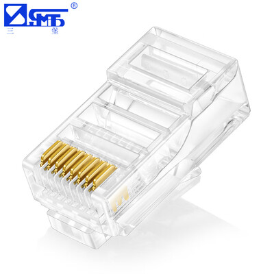 

SANBAO SJ-5030 Super five unshielded network crystal head engineering grade RJ45 crystal head pure copper gold plated 50U 30 bag