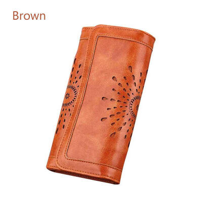 

Women PU Leather Clutch Wallet Long Card Holder Purse Hollow Tri-folded Handbag