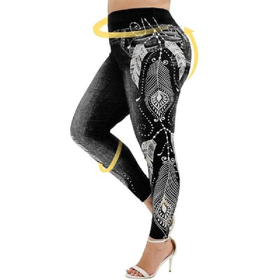 

Europe&the United States explosion models 2019 Amazon autumn&winter hot feather digital printing leggings black