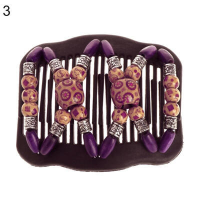 

Vintage Double Slide Clip Women Headwear Wooden Beads Magic Hair Comb Hairpin