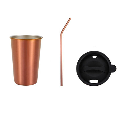 

500ml 304 Stainless Steel Cup Coffee Mug Cold Drink Straw Lid Set Outdoor Camping Travel Picnic Juice Milk Tea Beer Cups