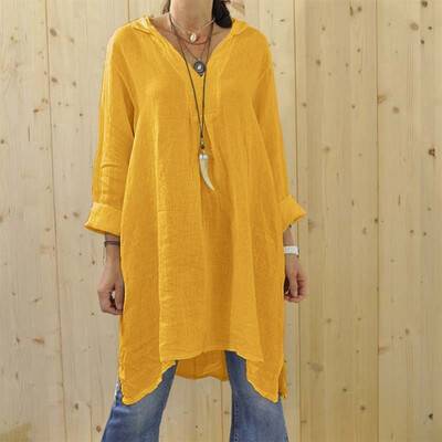 

Starmoon Women Casual Loose V-Neck Long Sleeved Shirts Irregular Hem Long Blouse