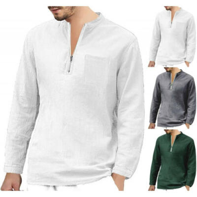 

Muscle Mens Linen V Neck Long Sleeve Basic Tee T-shirt Casual Tops Blouse