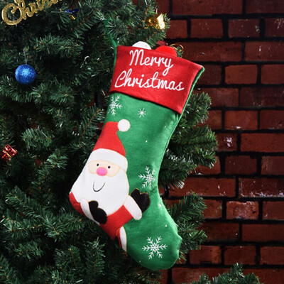 

New Hot Christmas Stockings Pendant Cloth Ornaments Christmas Santa Claus Candy Gift Bag Xmas Tree Hanging Decor
