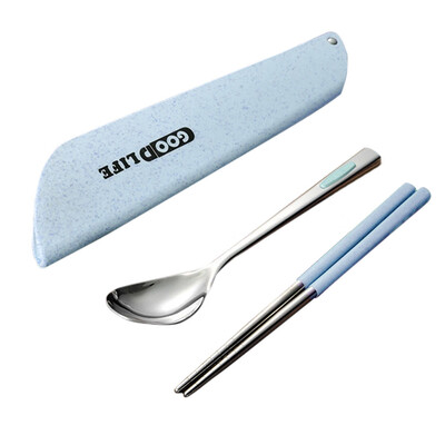 

Toponeto Creative 304 Stainless Steel Tableware Set With Wheat Straw Travel Dinnerware