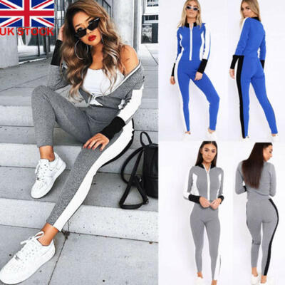 

Womens Tracksuit Crop Top Sweatshirt Coat Pants Sports Wear Casual 2Pcs Suit UK
