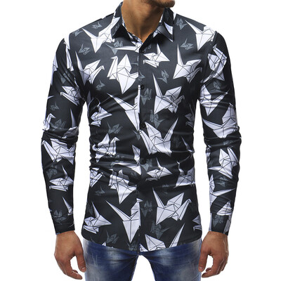 

Allover Crane Print Button Up Shirt