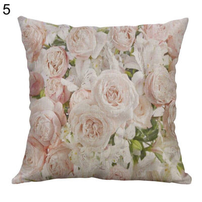 

Linen Rose Peony Tulip Flower Pillow Case Cushion Cover Sofa Bed Car Cafe Decor