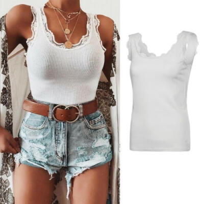 

Women&39s Lace Vest Sleeveless Slim Camisole Casual Vest Tank Tops Blouse T-Shirt