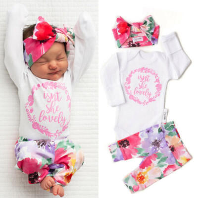 

Newborn Baby Girl Floral Clothes Long Sleeve Romper TopsPantsHeadband Outfits