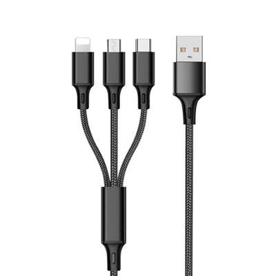 

Lightning Type C Micro USB 3-in-1 Data Cable Nylon Braided 3A Fast Charging Cable 1m For IPhone Samsung Galaxy LG HTC -1m