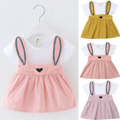 

Toddler Infant Baby Girls Rabbit Ear Suspender Tutu Dress Tops A-Line Mini Skirt