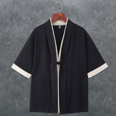 

Toponeto Mens Summer New Style Retro Pure-Colour Dao Gown Top Fashion Comfort Blouse