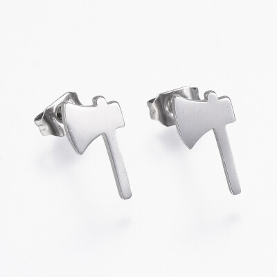 

304 Stainless Steel Stud Earrings Axe Stainless Steel Color 115x6x1mm Pin 08mm