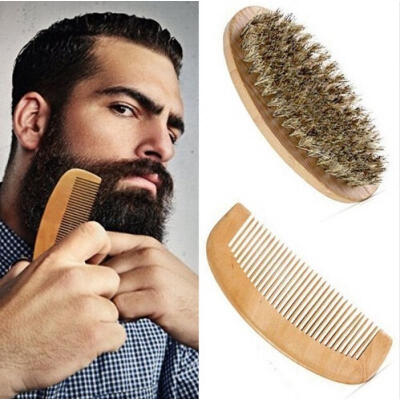 

2PCS Men&39s Boar Bristle Beard Brush&Comb Beard Care Comb Kit Grooming Kit