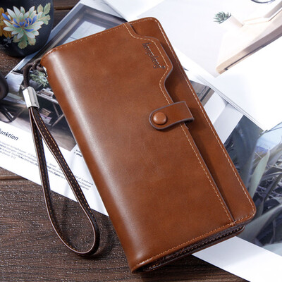 

Tailored Mens Retro Zip Wallet Solid Color Clutch Long Wallet Multi Card Wallet