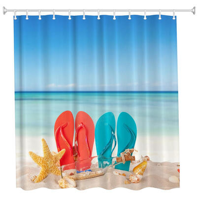 

Couple Beach Shoes Polyester Shower Curtain Bathroom Curtain High Definition 3D Printing Water-Proof