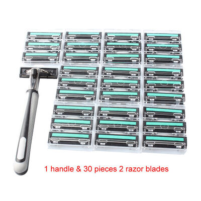 

Men Handle Shaving Razor Shaver Replaceable Straight Manual Razor Beard Trimmer with 30pcs Double Layers Razor Blades