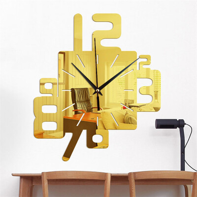 

Toponeto Modern 3D Mirror Geometric Digital Mirror Wall Clock Home Office Interior Decor