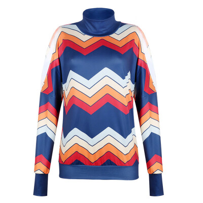 

2019 Women High Collar Long Sleeves Color Patchwork Casual Sweater Tops