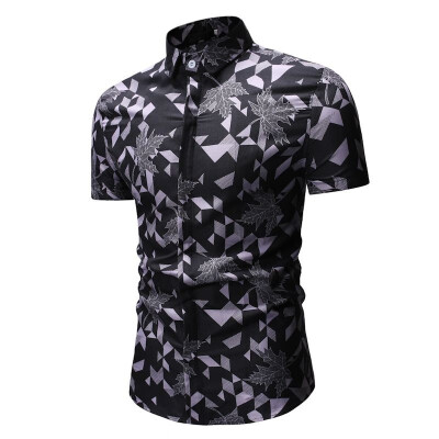 

Tailored Mens Summer Print Turn-Down Collar Slim Fit Short Sleeve Top Shirt Blouse