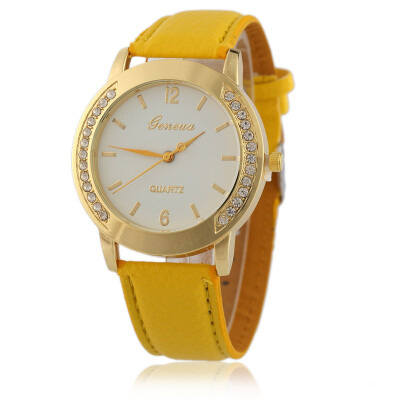 

New ladies Geneva belt watch with diamonds fashion quartz watch candy color strap foreign trade