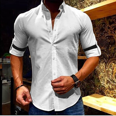 

Tailored Mens Baggy Cotton Linen Solid Long Sleeve Button Retro T Shirts Tops Blouse