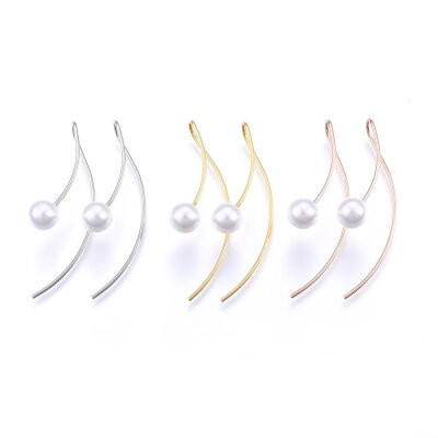 

304 Stainless Steel Stud Earrings with Acrylic Pearl Mixed Color 45x8mm Pin 1mm