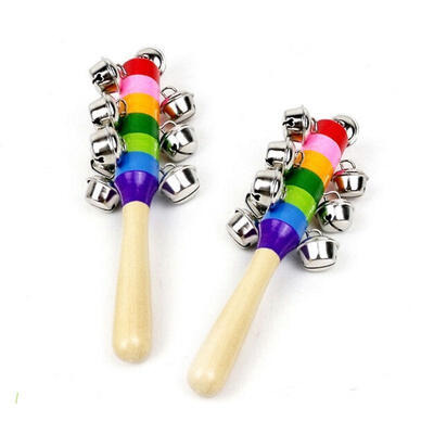 

Baby Kid Rainbow Pram Crib Handle Wooden Bell Stick Shaker Rattle Toy