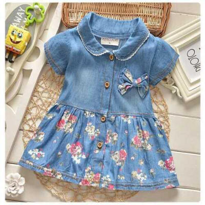 

Newborn Baby Kids Girls Denim Floral Dress Bowknot Sundress Skirt Flower Dress