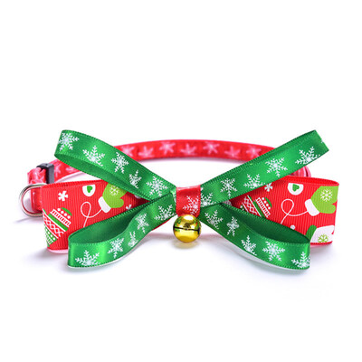 

Christmas Snowflake Bowknot Bell Adjustable Collar Pet Dog Puppy Cat Necklace