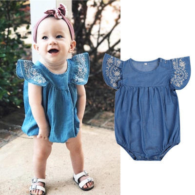 

Newborn Toddler Baby Girls Infant Clothes Denim Rompers Jumpsuit Outfit Sunsuit Set