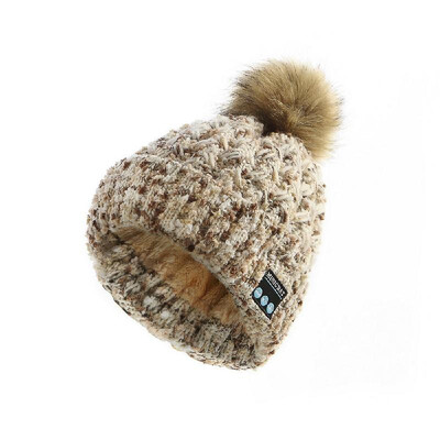 

Wireless BT Women Warm Knitted Beanie Pompon Hat Built-in Stereo Earphone Microphone Listen Music for Outdoor Sports