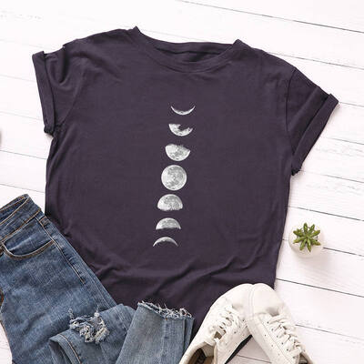 

Plus Size Moon Planet Print T Shirt Women Shirts Cotton O Neck Short Sleeve Summer T-Shirt Tops