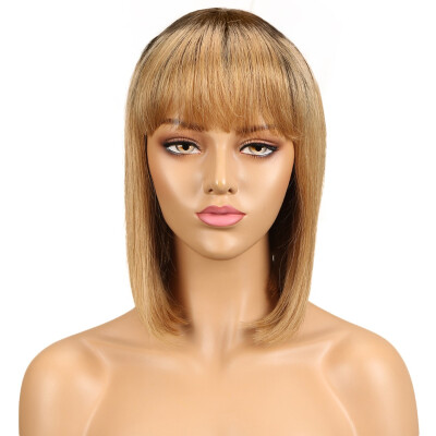 

Noble Blue Straight Human Hair Wigs With Bangs Brazilian Remy Hair Human Hair Wig Perruque Cheveux Humain Cheap Free Shipping