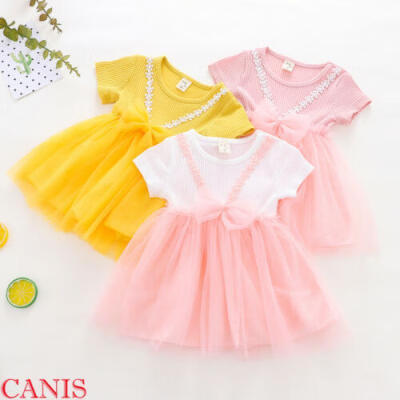 

UK Newborn Baby Girl Dress Party Dress Short Sleeve Solid Skirt Clothes Sundress